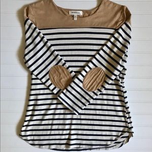 Striped Color-Block Long Sleeve w/Elbow Patches